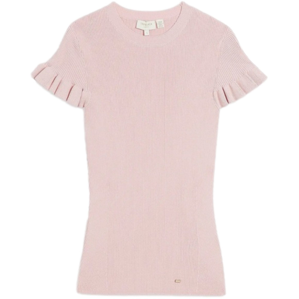 NWT Ted Baker London Ribbed Frill Sleeve Sweater - Sz XS - pale pink - 2023